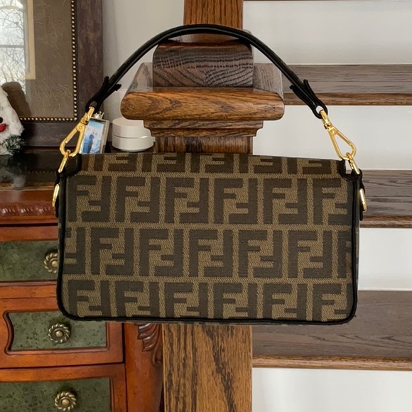 Monogram Black and Brown Crossbody Bag with Gold Accents - Picture 2 of 13